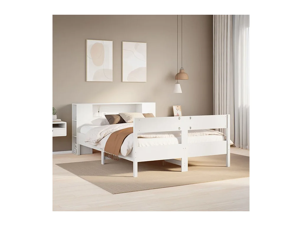 Lit bibliothèque sans matelas blanc 150x200 cm bois pin massif