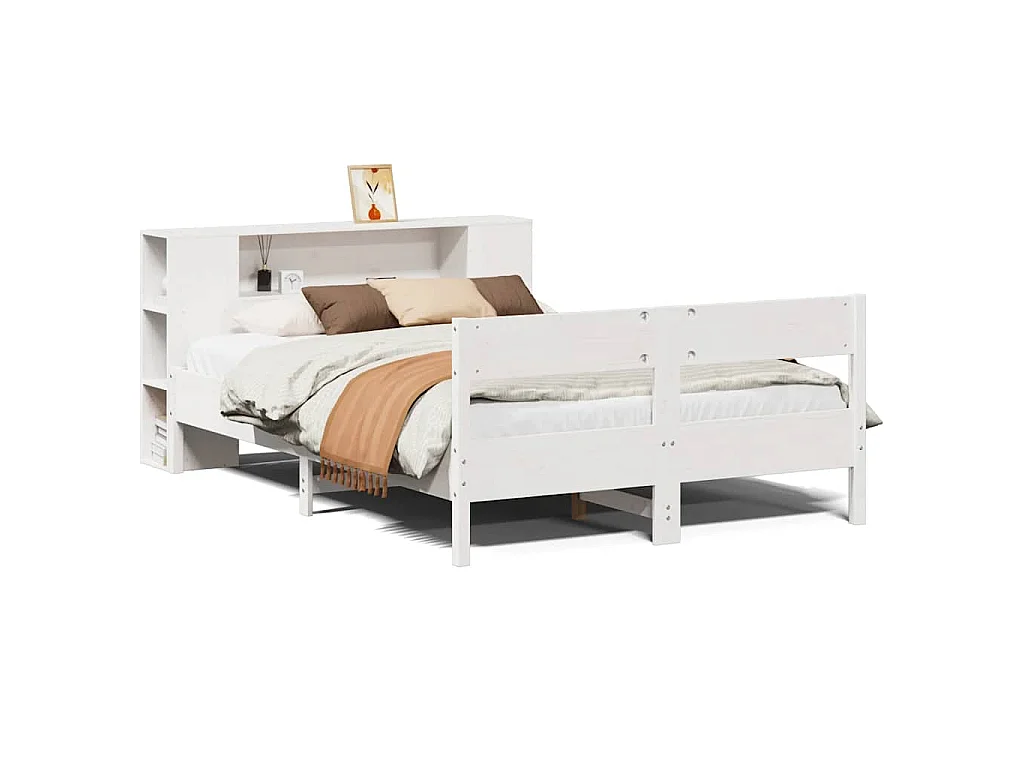 Lit bibliothèque sans matelas blanc 150x200 cm bois pin massif