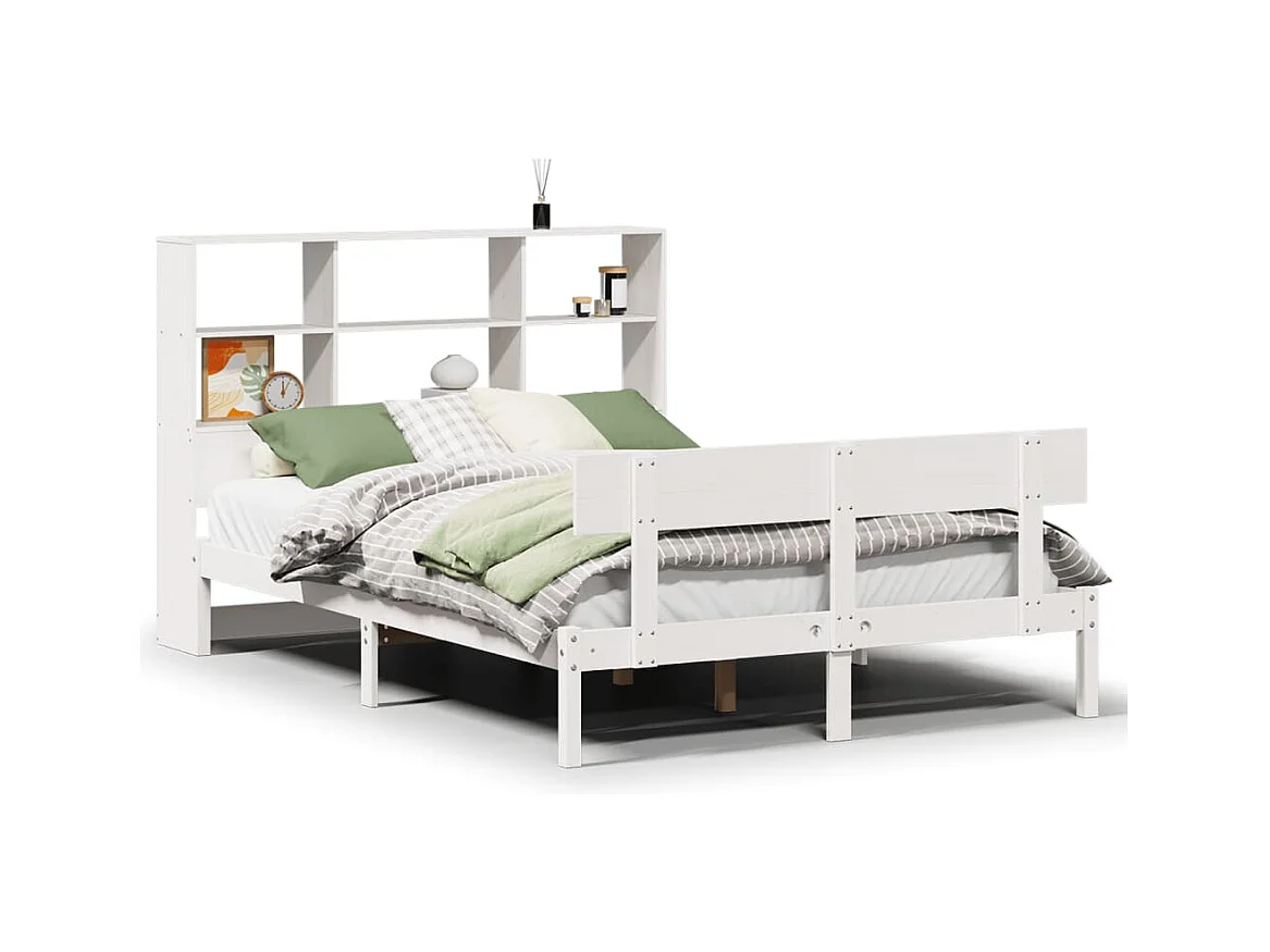 Lit bibliothèque sans matelas blanc 140x190 cm bois pin massif