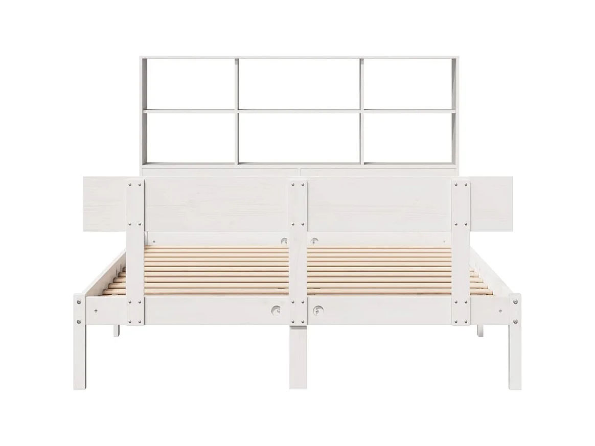Lit bibliothèque sans matelas blanc 140x190 cm bois pin massif