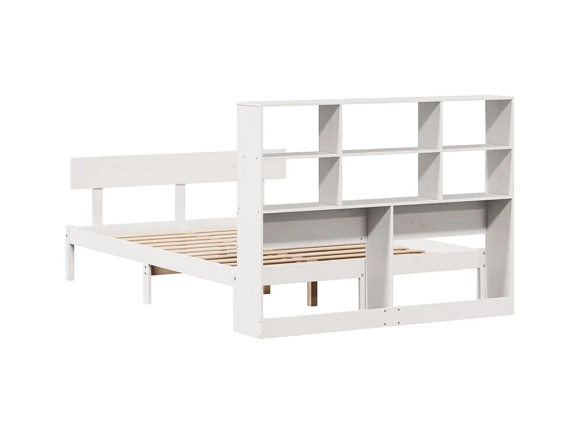 Lit bibliothèque sans matelas blanc 140x190 cm bois pin massif