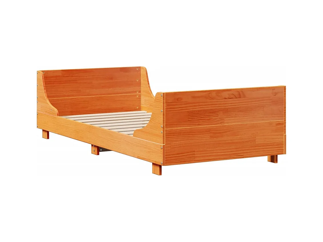 Lit bibliothèque sans matelas cire marron 75x190 cm bois massif