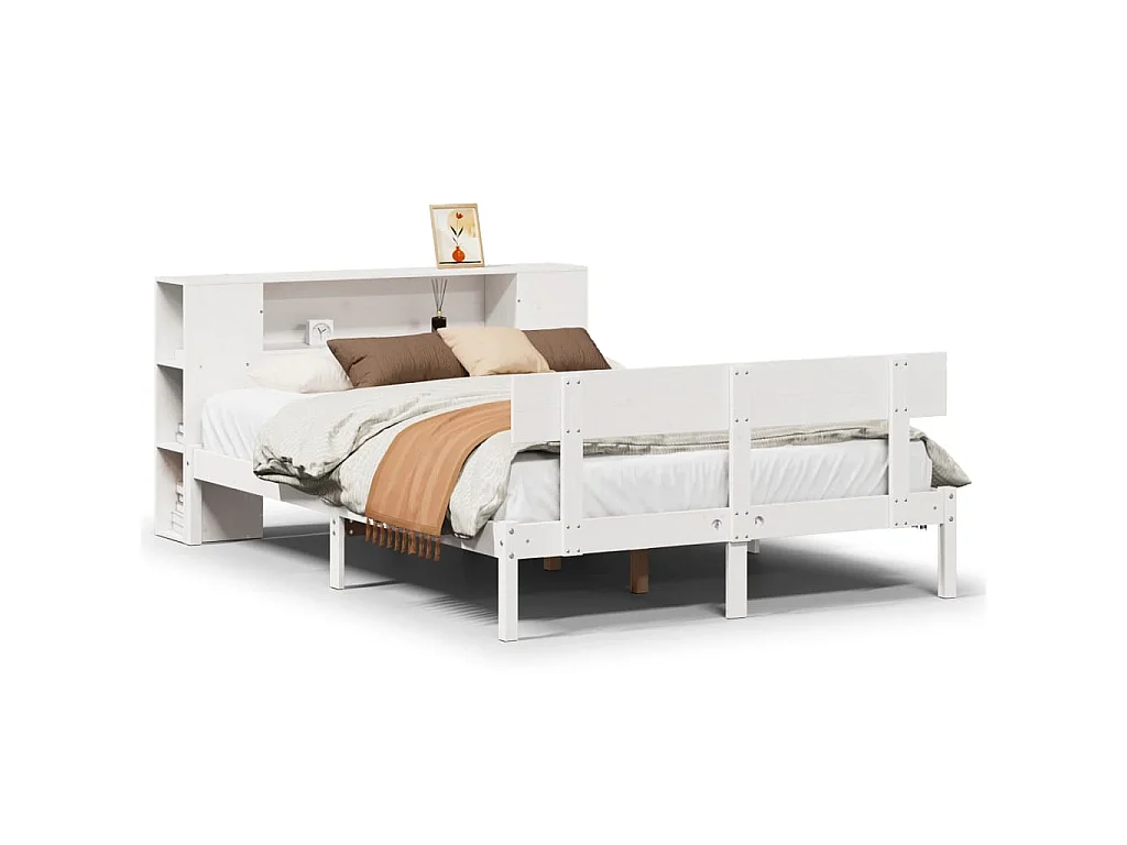 Cama con estantería sin colchón madera maciza blanca 120x190 cm