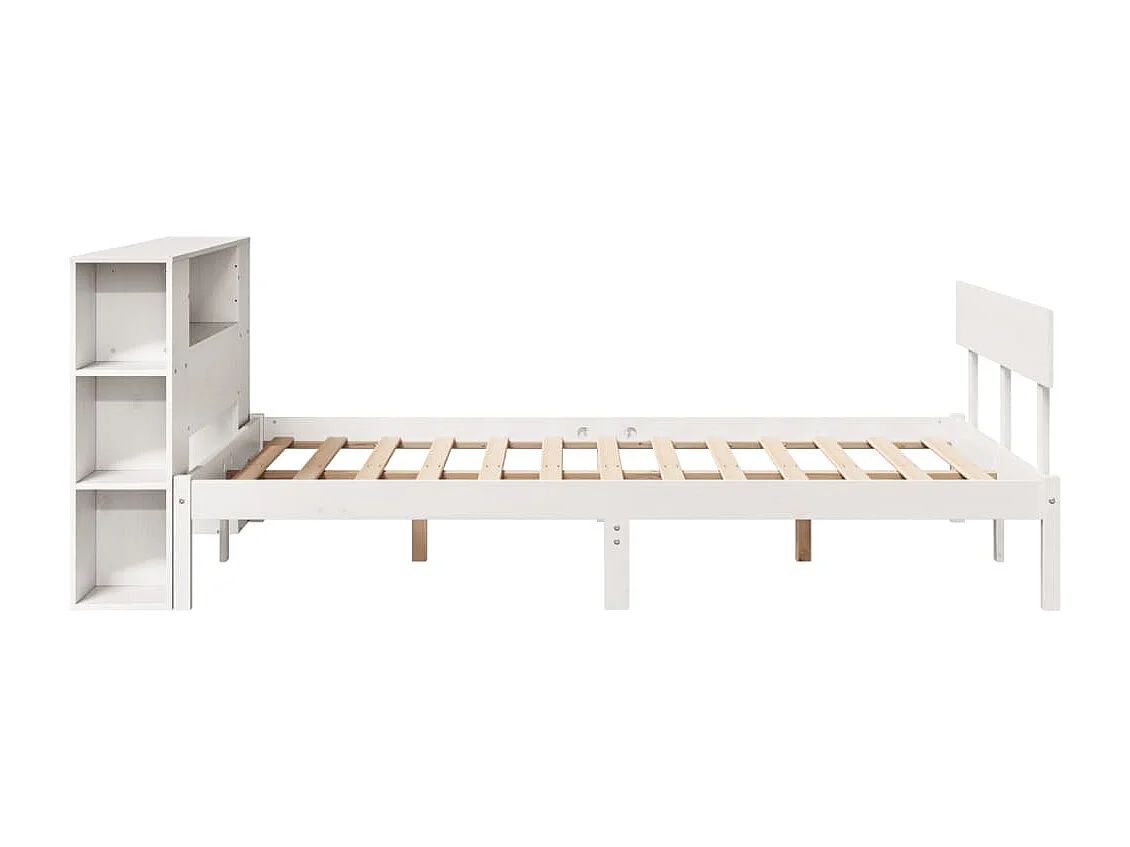 Cama con estantería sin colchón madera maciza blanca 120x190 cm