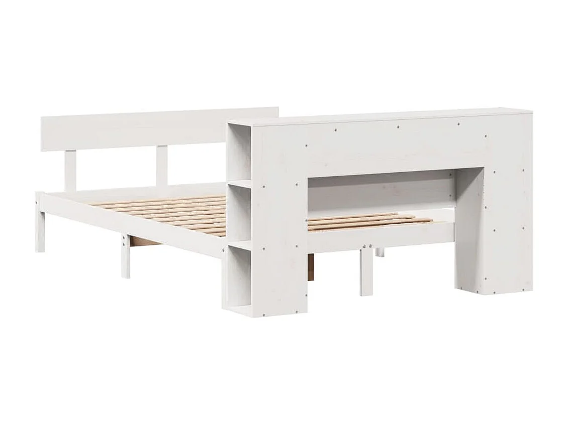 Cama con estantería sin colchón madera maciza blanca 120x190 cm