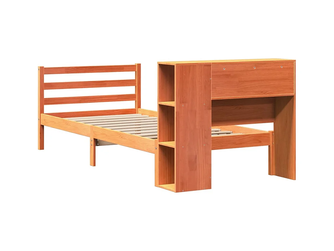 Lit bibliothèque sans matelas cire marron 100x200cm bois massif