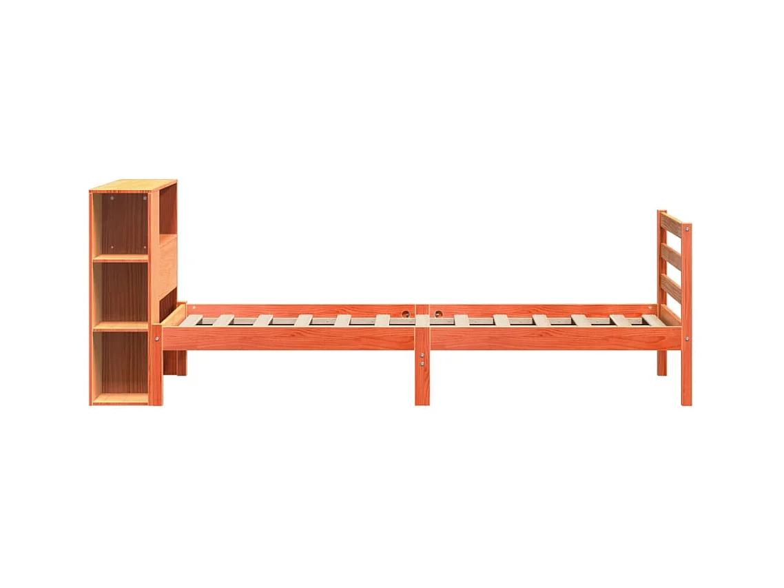 Lit bibliothèque sans matelas cire marron 100x200cm bois massif