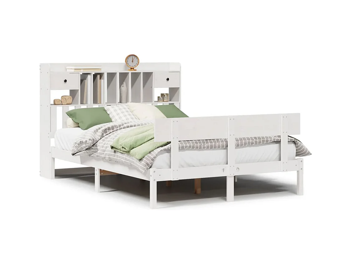 Lit bibliothèque sans matelas blanc 140x190 cm bois pin massif