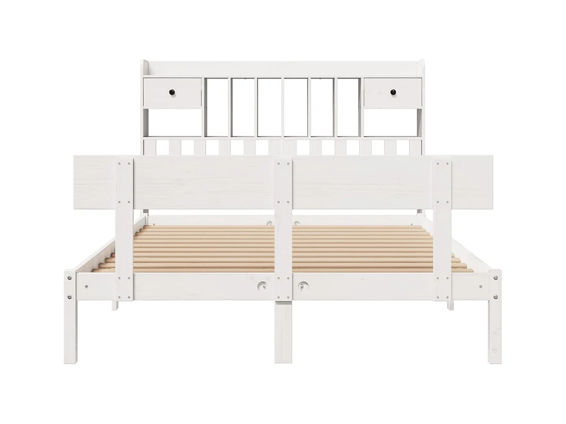 Lit bibliothèque sans matelas blanc 140x190 cm bois pin massif