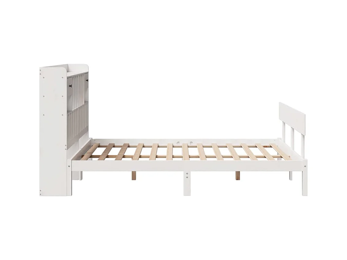 Lit bibliothèque sans matelas blanc 140x190 cm bois pin massif