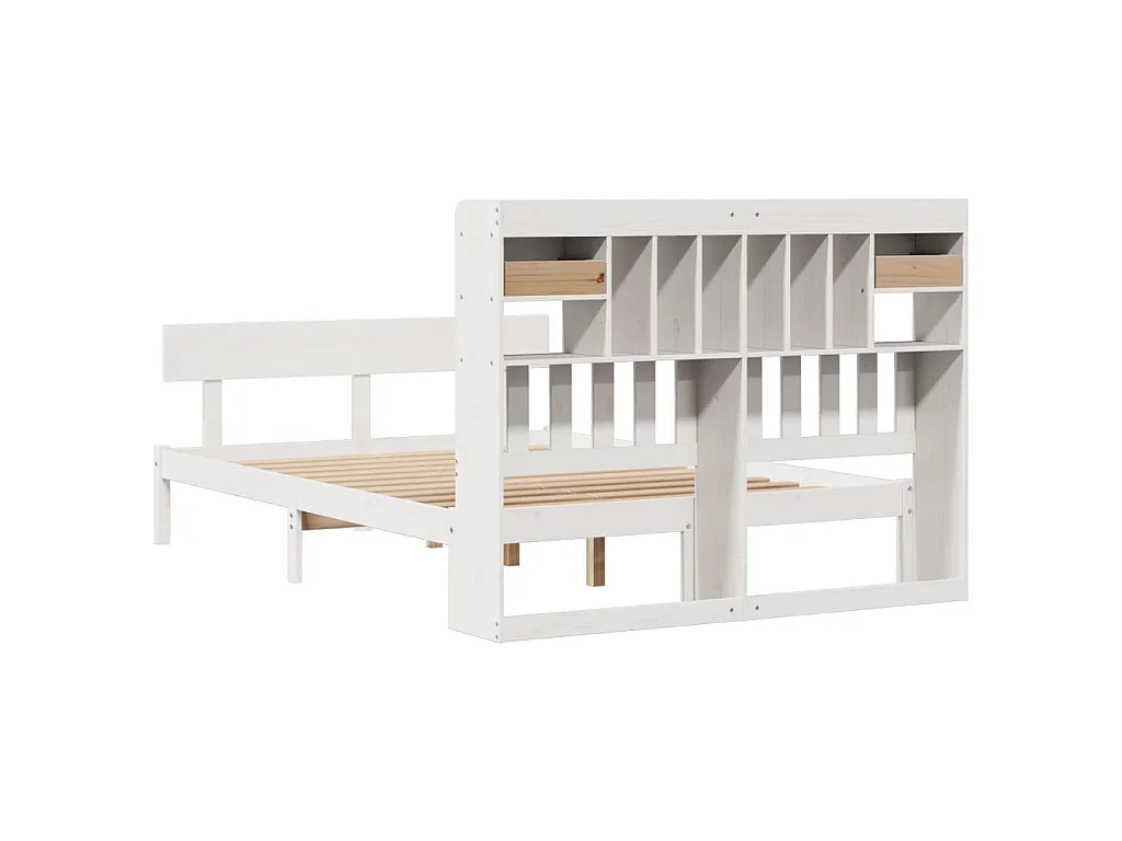 Lit bibliothèque sans matelas blanc 140x190 cm bois pin massif