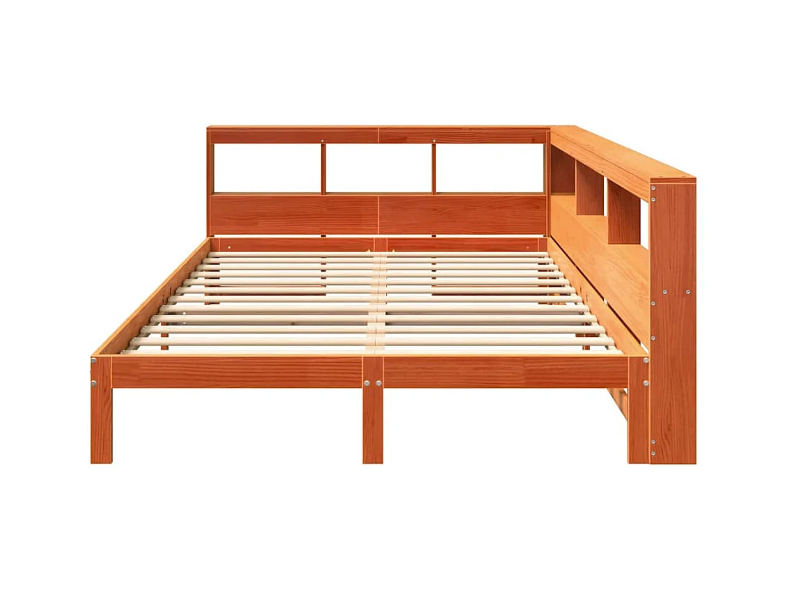 Massivholzbett mit Regal ohne Matratze Wachsbraun 135x190 cm