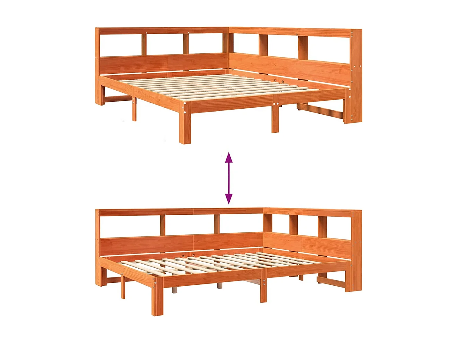 Massivholzbett mit Regal ohne Matratze Wachsbraun 135x190 cm