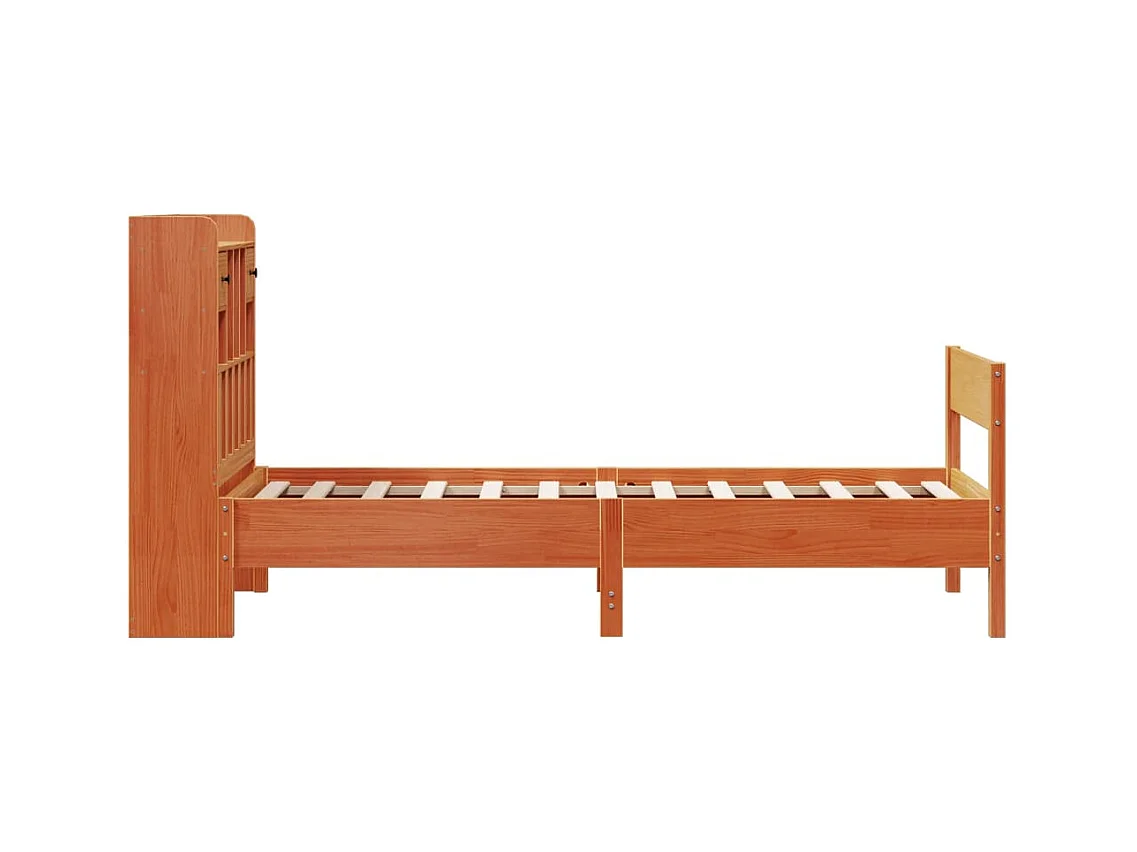 Lit bibliothèque sans matelas cire marron 100x200 cm pin massif