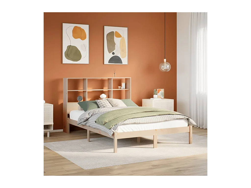 Massivholzbett mit Regal ohne Matratze 120x190 cm Kiefer