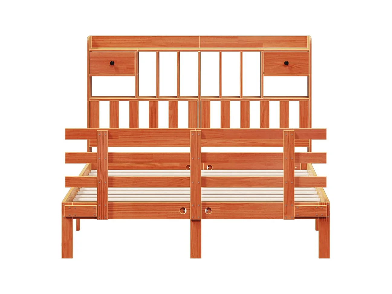 Massivholzbett mit Regal ohne Matratze Wachsbraun 140x190 cm
