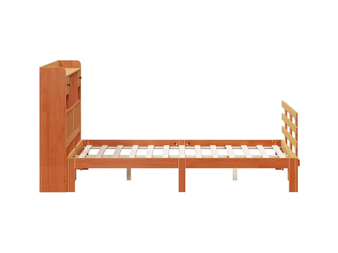 Massivholzbett mit Regal ohne Matratze Wachsbraun 140x190 cm