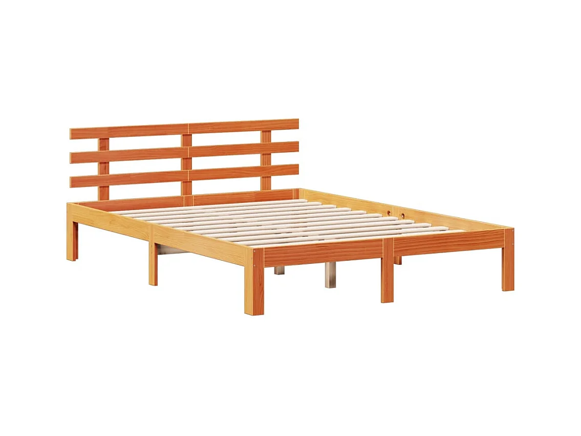 Massivholzbett mit Regal ohne Matratze Wachsbraun 140x190 cm