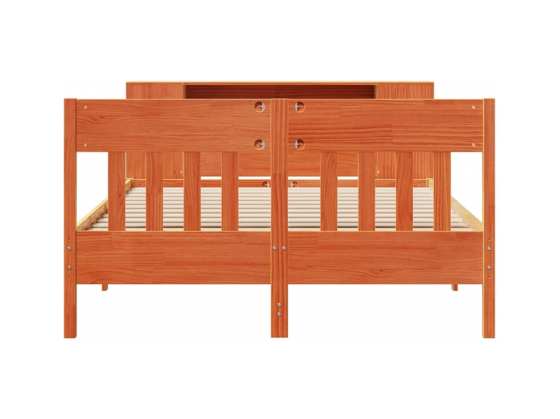 Massivholzbett mit Regal ohne Matratze Wachsbraun 135x190 cm