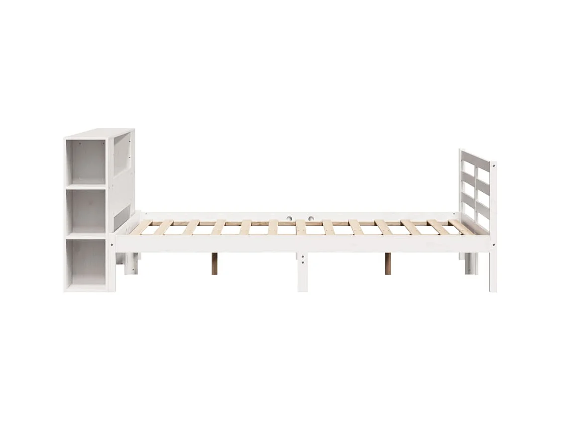 Lit bibliothèque sans matelas blanc 135x190 cm bois pin massif