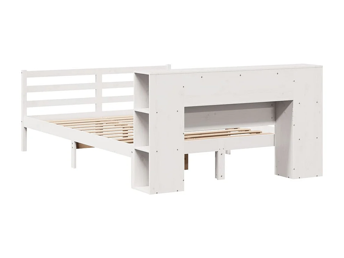Cama con estantería sin colchón madera maciza blanca 135x190 cm