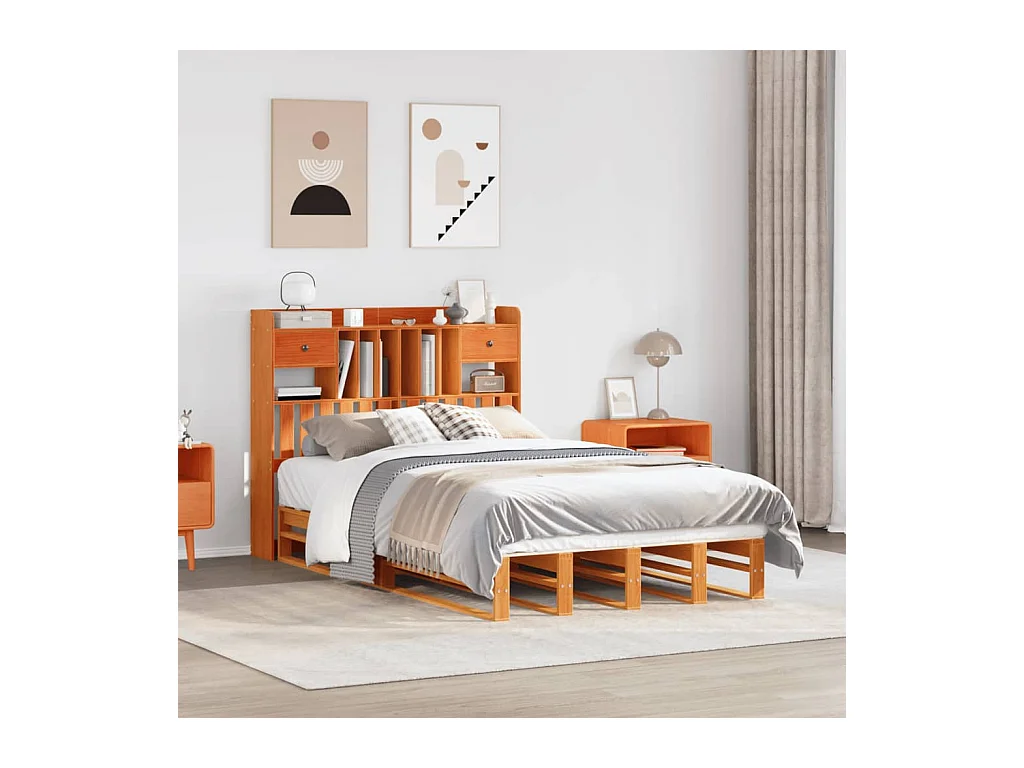 Letto Libreria senza Materasso Marrone Cera 135x190 cm in Pino