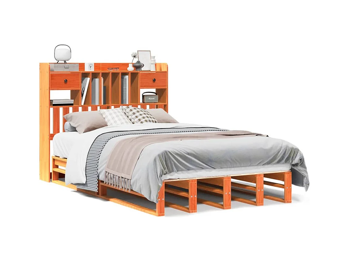 Letto Libreria senza Materasso Marrone Cera 135x190 cm in Pino