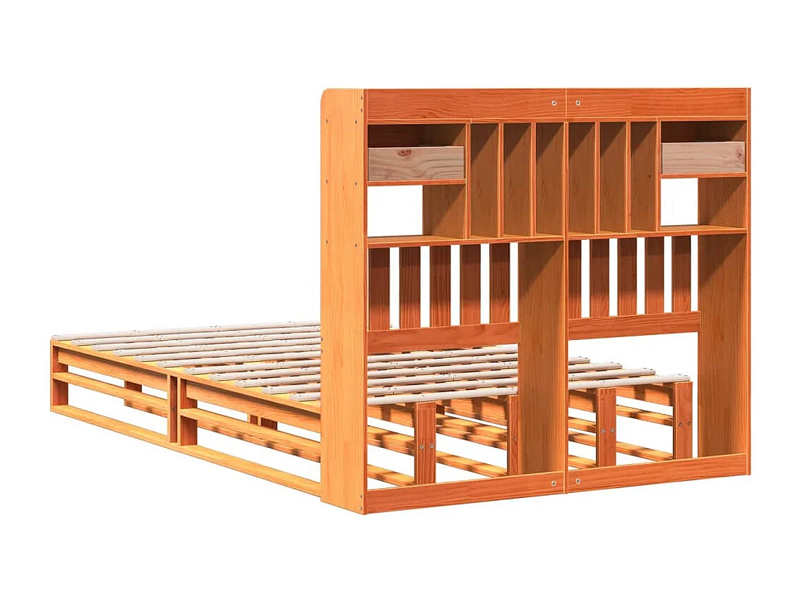 Letto Libreria senza Materasso Marrone Cera 135x190 cm in Pino