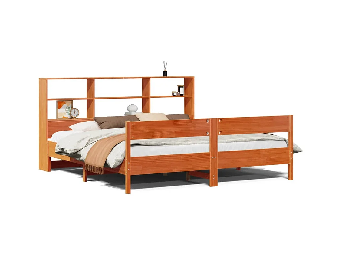 Massivholzbett mit Regal ohne Matratze Wachsbraun 200x200 cm