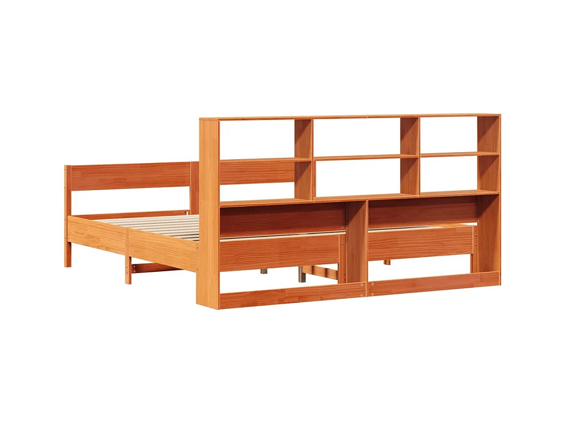 Massivholzbett mit Regal ohne Matratze Wachsbraun 200x200 cm
