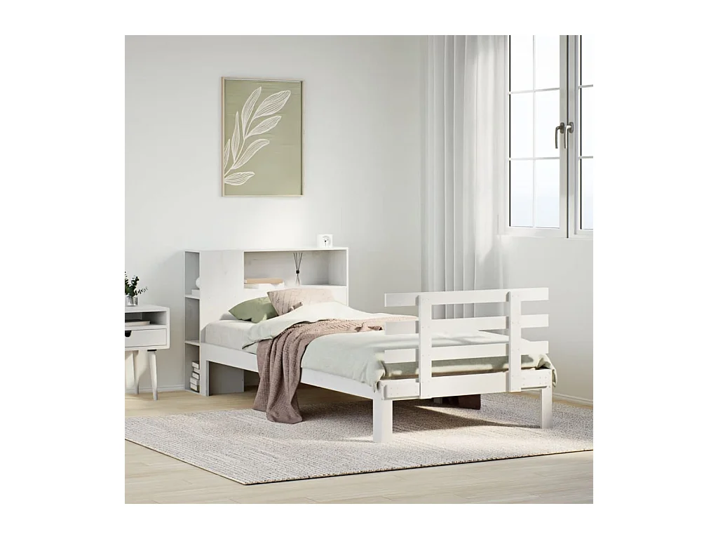 Lit bibliothèque sans matelas blanc 100x200 cm bois pin massif