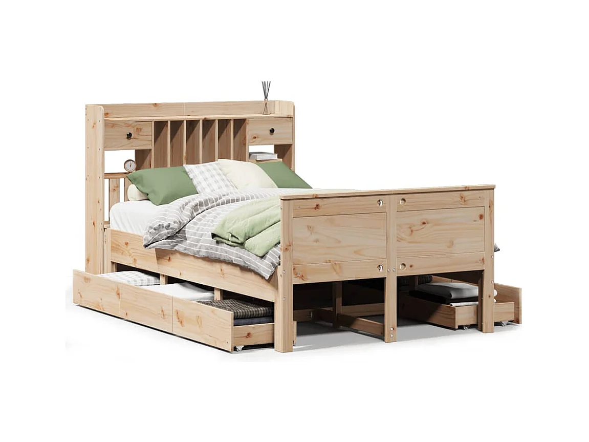 Cama com estante sem colchão 135x190 cm pinho maciço