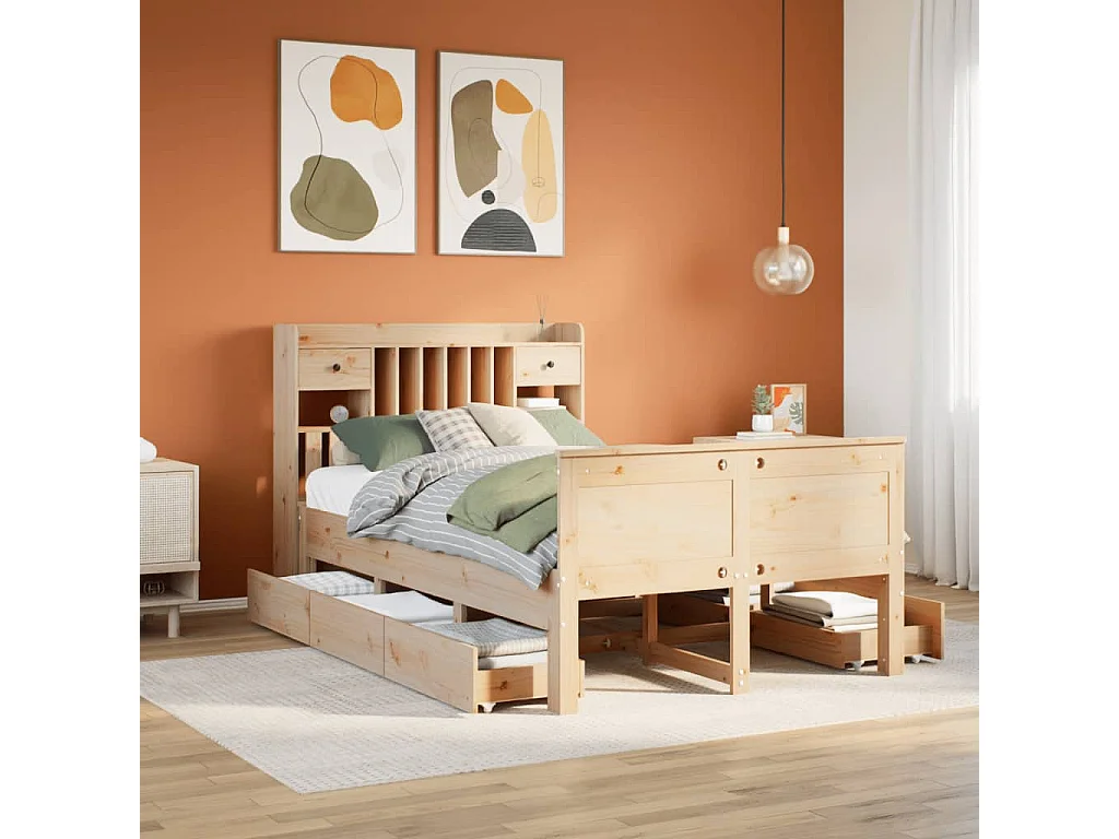 Bed met boekenkast zonder matras massief grenenhout 135x190 cm