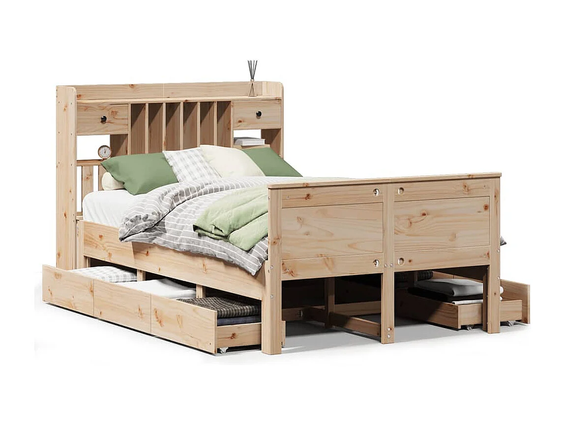 Bed met boekenkast zonder matras massief grenenhout 135x190 cm