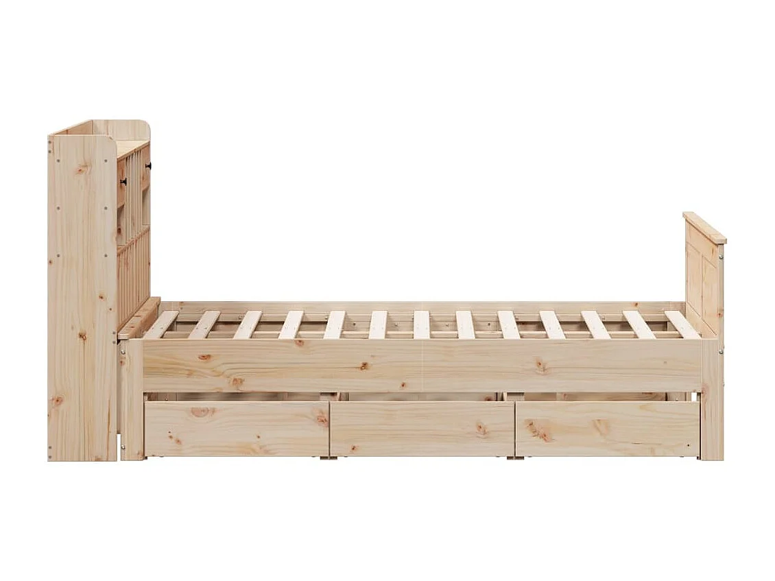 Bed met boekenkast zonder matras massief grenenhout 135x190 cm