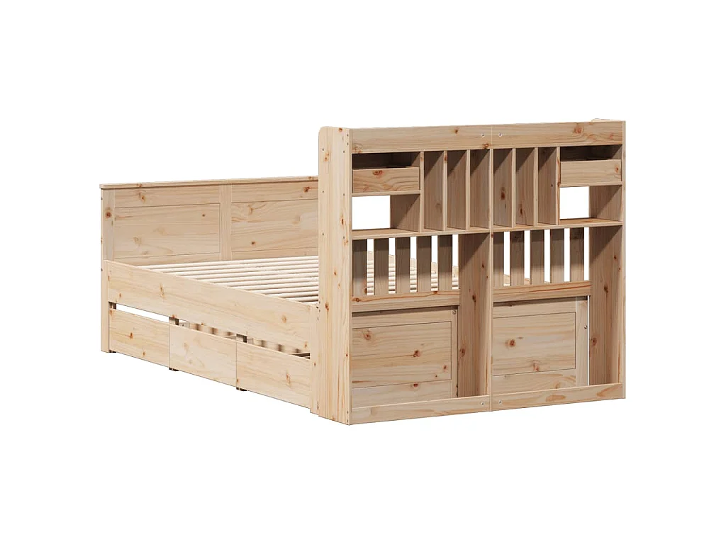Lit bibliothèque sans matelas 135x190 cm bois de pin massif