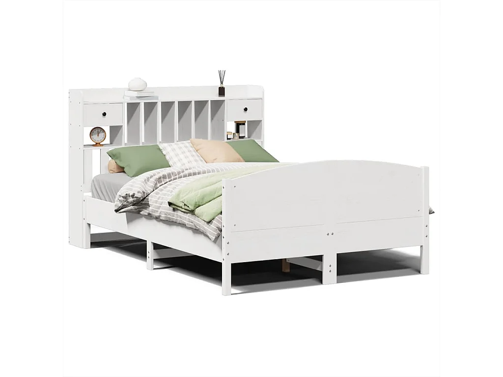 Lit bibliothèque sans matelas blanc 150x200 cm bois pin massif
