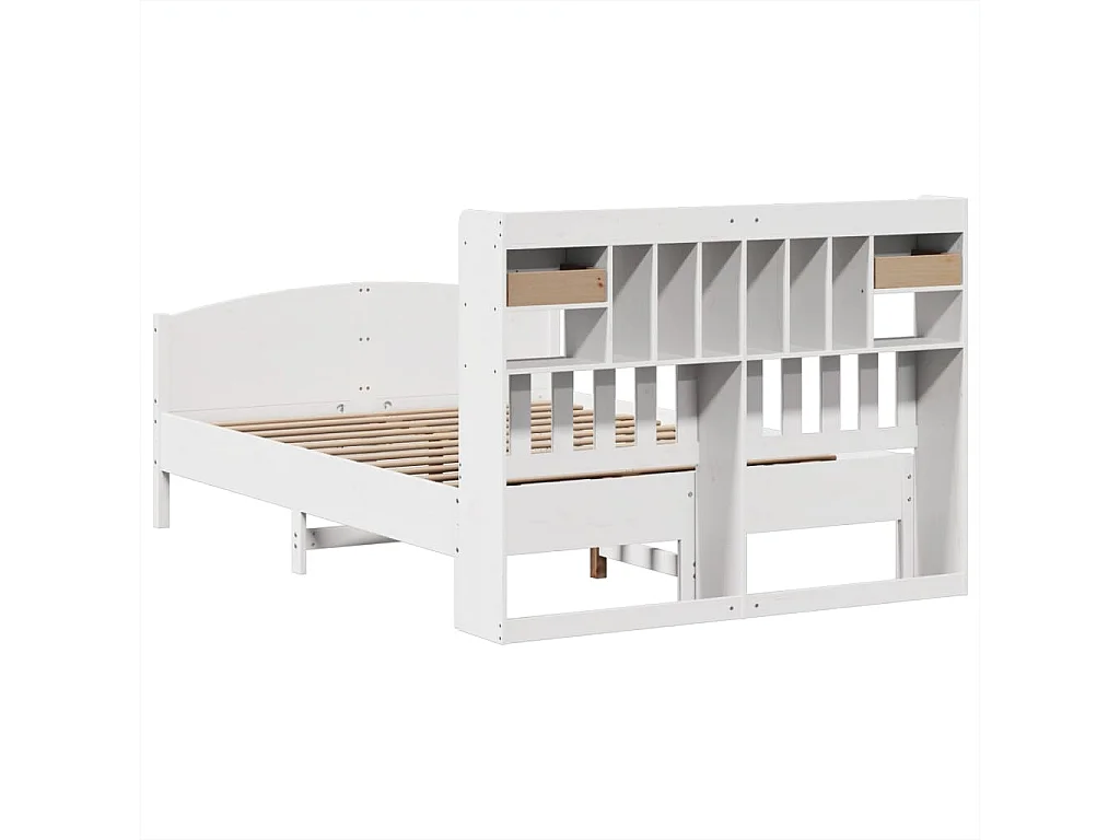 Lit bibliothèque sans matelas blanc 150x200 cm bois pin massif