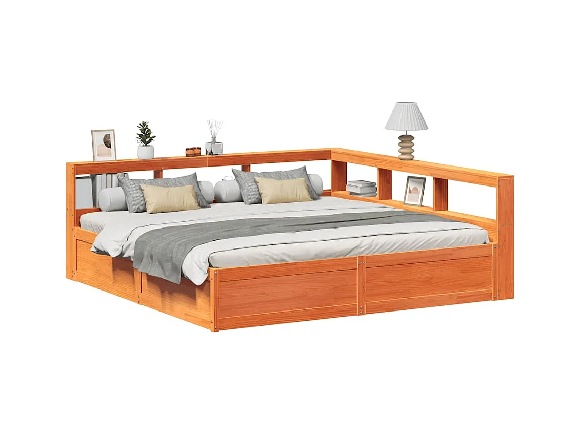 Lit bibliothèque sans matelas cire marron 180x200 cm pin massif