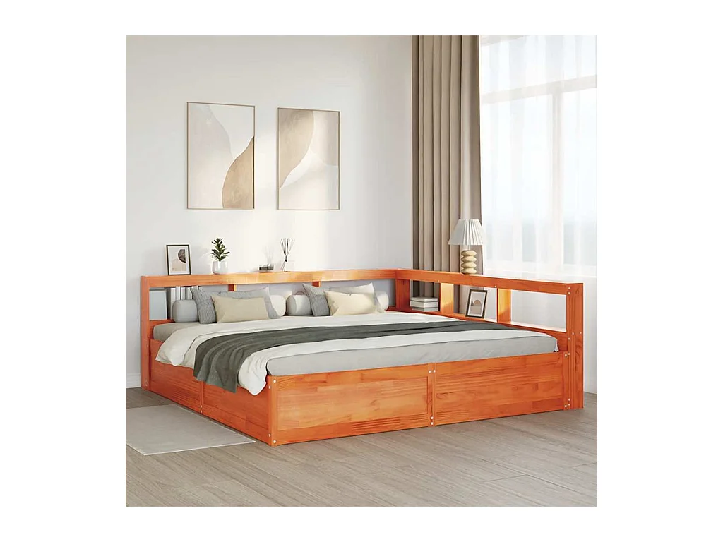 Lit bibliothèque sans matelas cire marron 180x200 cm pin massif