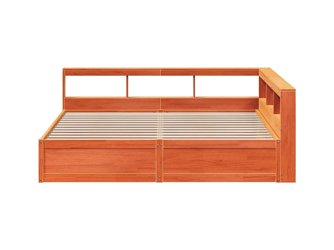 Lit bibliothèque sans matelas cire marron 180x200 cm pin massif