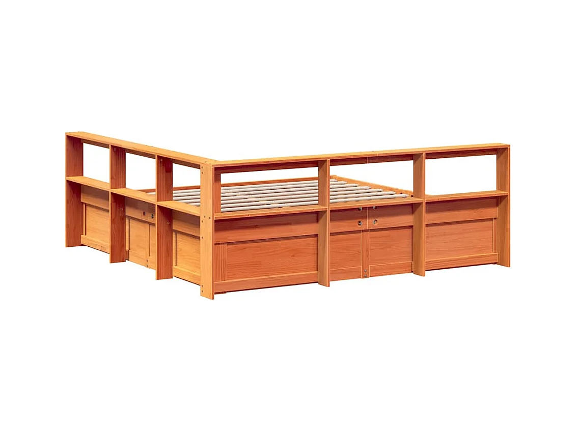 Lit bibliothèque sans matelas cire marron 180x200 cm pin massif