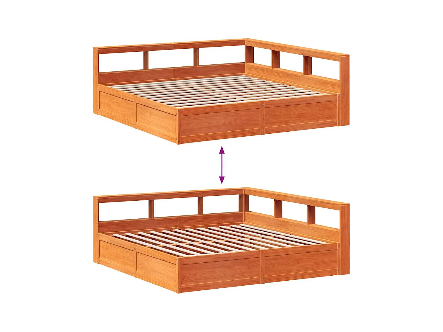 Lit bibliothèque sans matelas cire marron 180x200 cm pin massif