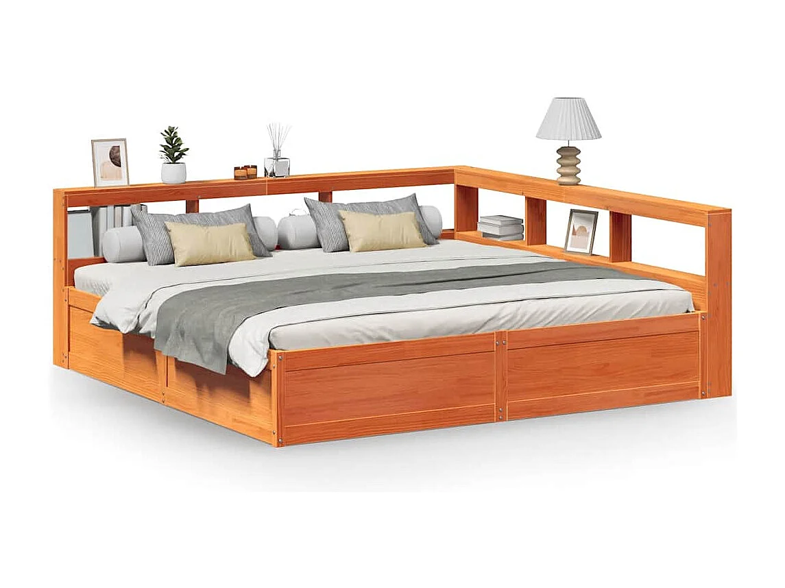Cama con estantería sin colchón madera maciza marrón 180x200cm