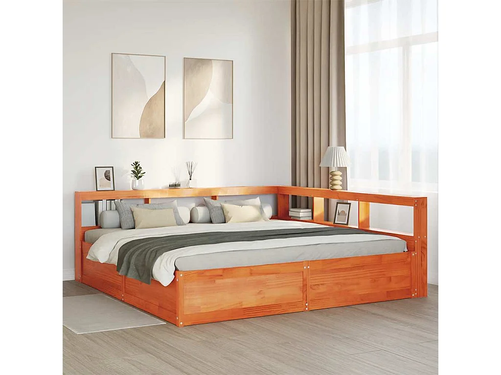 Cama con estantería sin colchón madera maciza marrón 180x200cm