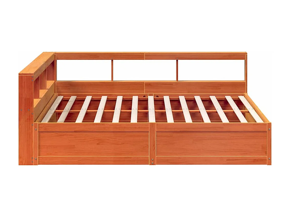 Cama con estantería sin colchón madera maciza marrón 180x200cm
