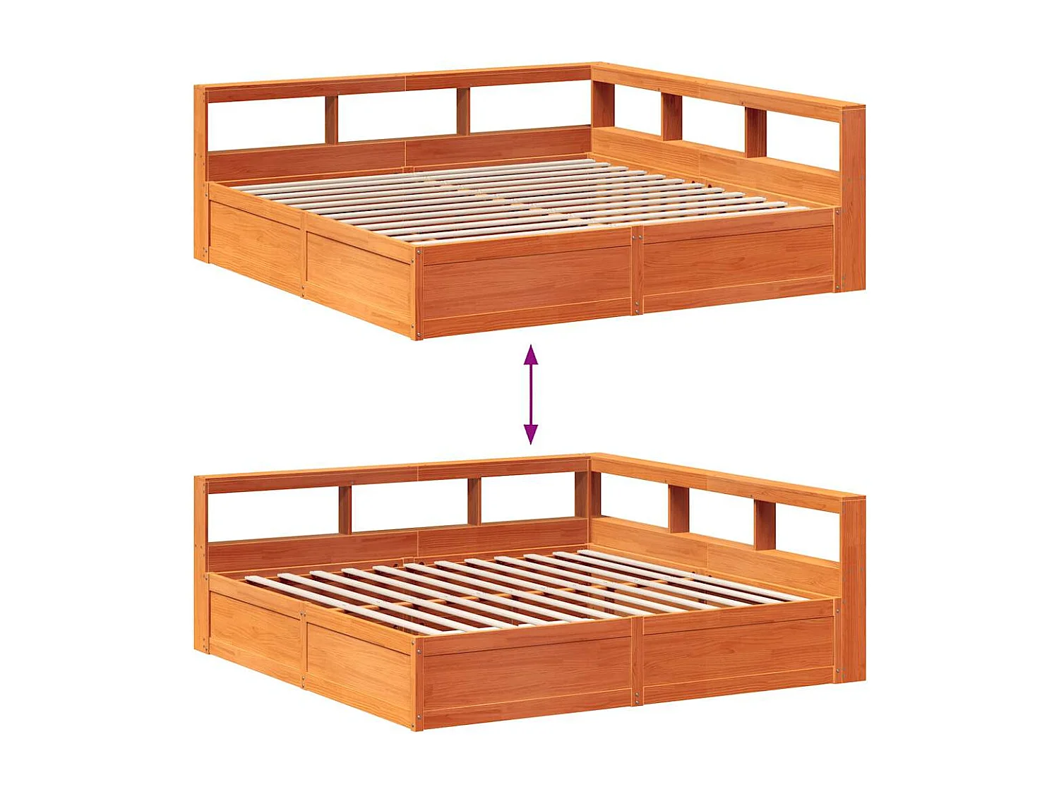 Cama con estantería sin colchón madera maciza marrón 180x200cm