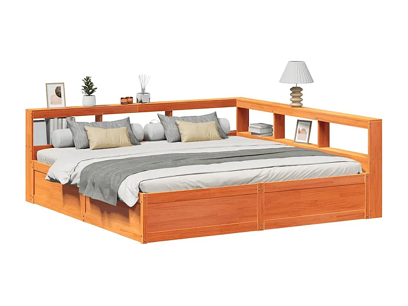 Massivholzbett mit Regal ohne Matratze Wachsbraun 180x200 cm