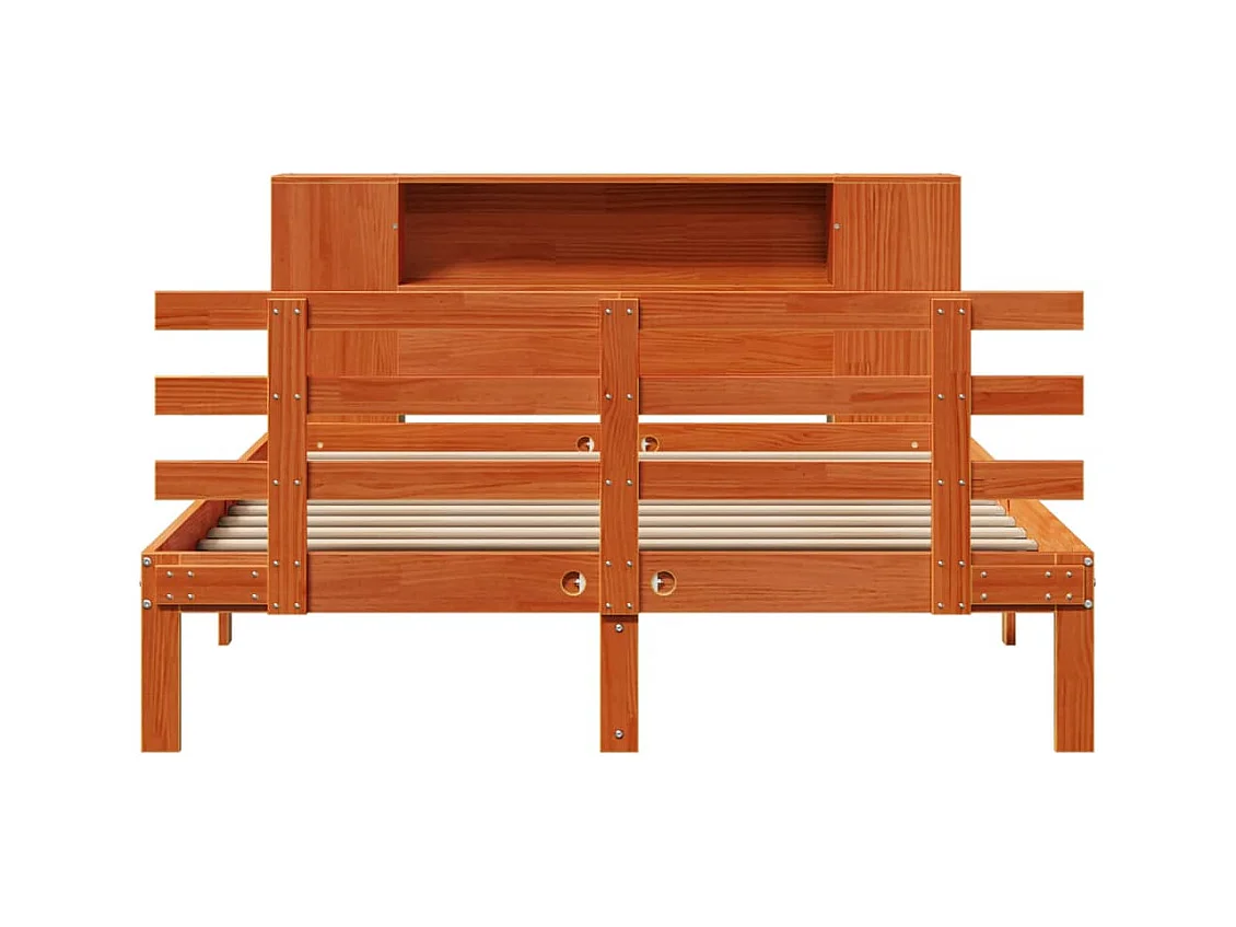 Lit bibliothèque sans matelas cire marron 140x190 cm pin massif