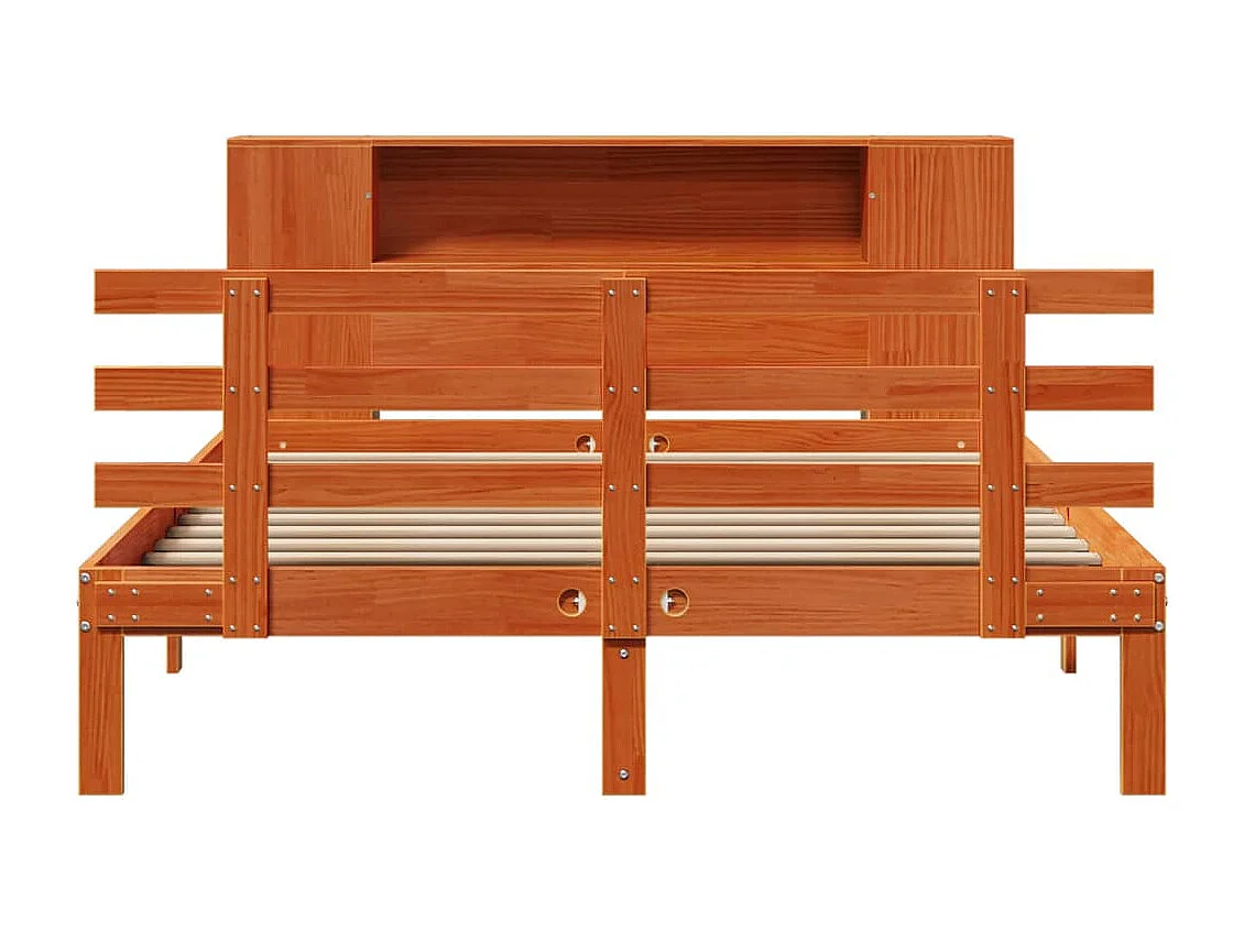 Lit bibliothèque sans matelas cire marron 140x190 cm pin massif